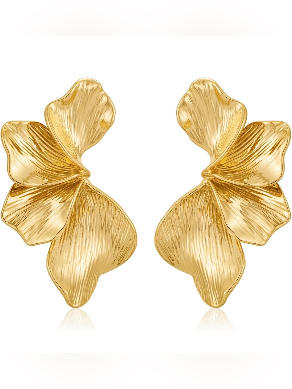 NEW: Gold Floral Petal Statement Earrings - Women Jewelry 𝗚𝗢𝗢𝗗 𝗔𝗦 𝗡𝗘𝗪 𝗖𝗢𝗡𝗗𝗜𝗧𝗜𝗢𝗡